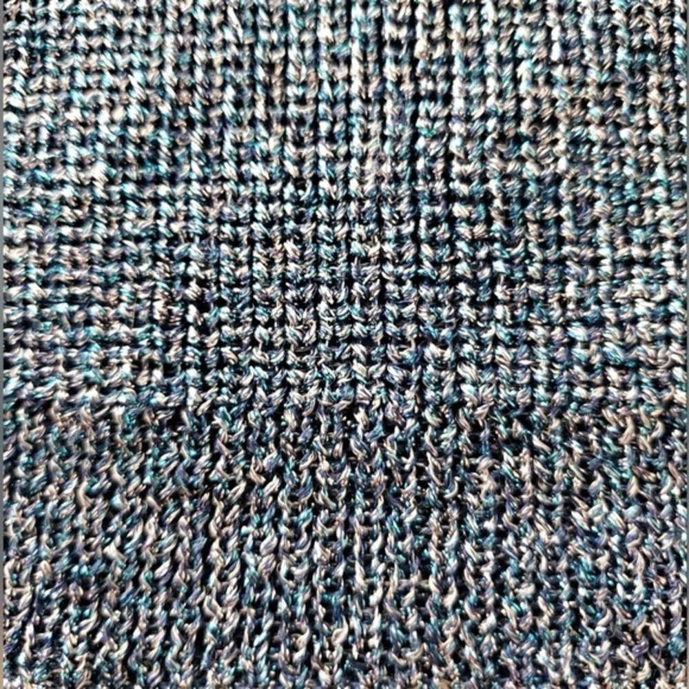Vintage 90s Blue Crochet Knit Tank Christine Phillipe Sleeveless Shimmer Top M - Picture 11 of 14
